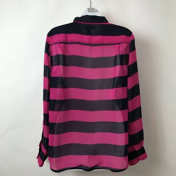 Banana Republic Pink Black Striped Shirt Sz S - Picture 3 of 6